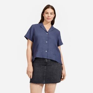 EVERLANE Linen Notch Short-Sleeve Shirt Size 0